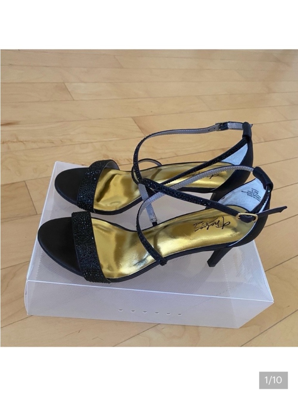 Thalia Sodi Darria Black and Gold Strappy Embellished Heels